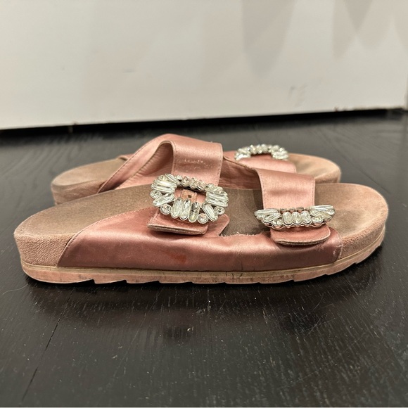 Sandal Buckle Rhinestone Inspired Flat Open Toe Strap Slide Slipper - Picture 3 of 8